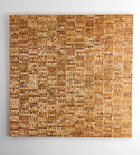 Mark Osborne painting, Golden algorithm 2019
Gold leaf paint and acrylic on cardboard
116 x 117 cms